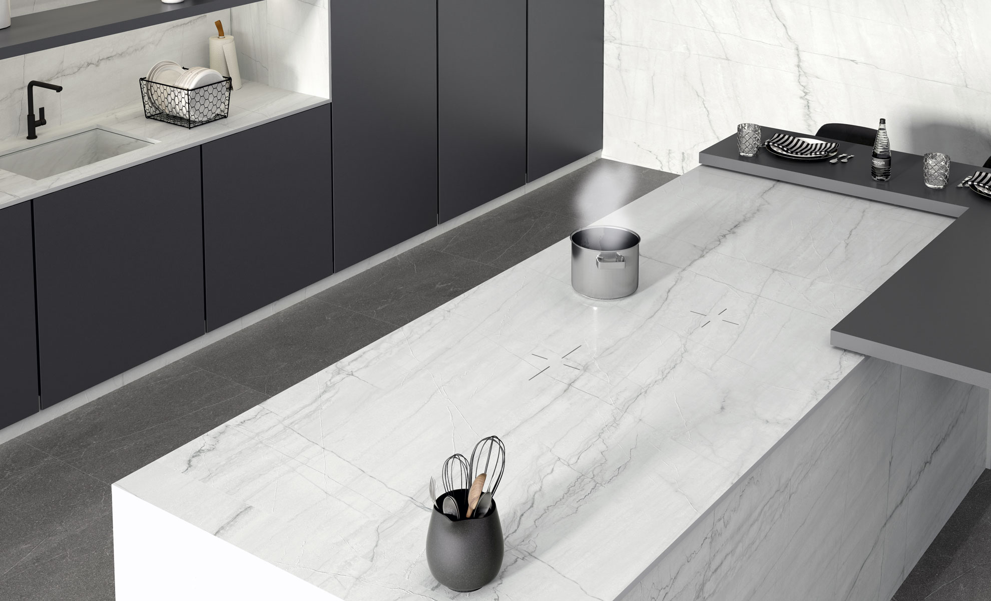 ᑕ ᑐ INTEGRATED INDUCTION cooktops in porcelain tile.